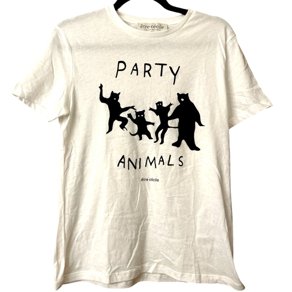 Etre Cecile White Party Animal Cat Bat Silhouette T-Shirt Size Small